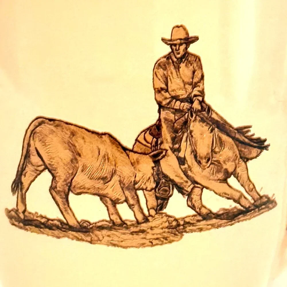 Vintage Marble Canyon Enamelware Coffee Mug Cowboy Horse Cow RARE!